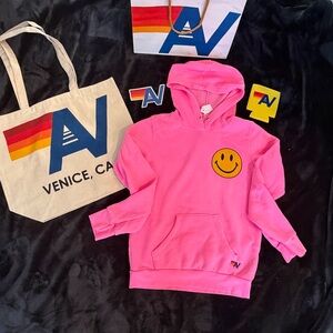 - NWT Aviator Nation KIDS Neon Pink  Smiley Face Hoody Sz. 10 + Tote Bag